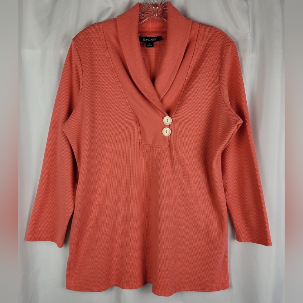 Roman's Coral Waffle Knit Long Sleeve Cowl Collar Sweater Top Plus Size 14/16